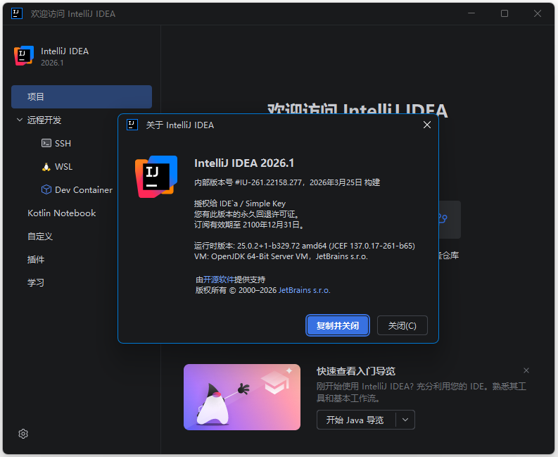 Java集成开发环境 | Jetbrains IntelliJ IDEA v2026.1 直装激活版